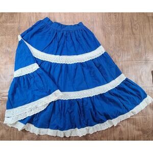 VTG MEXICAN Perez Y Perez Dance Tiered Day Of Dead Full Flowy Blue Lace 26" W